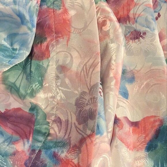 VTG 80s Colorful Floral Satin Long Sleeve Midi Dress Size 16P *fits like Medium - Picture 3 of 13